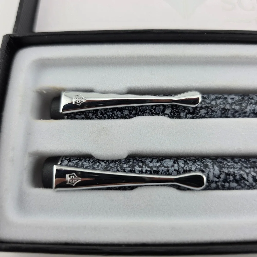 Swiss Scribe Ballpoint Pen Pencil Set of 2 2-Pack Gift Boxed Granite GOOD Desk